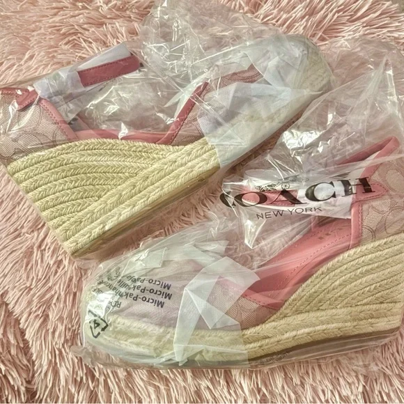 NEW Coach Raine Signature Jacquard Pink Espadrille Wedge Sandals Size 11M - Picture 7 of 16